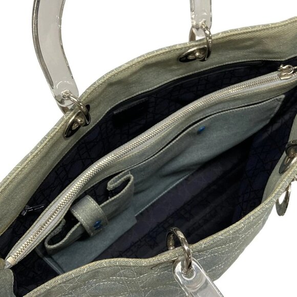 Auth DIOR/ChristianDior Lady Dior Light Blue Denim Tote Bag - Picture 15 of 16